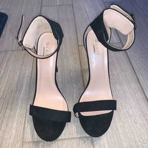 Faux Suede Strap Heel in Black